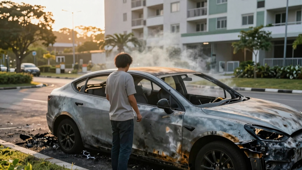 EV Catches Fire Outside Woodlands HDB Carpark; No Injuries Reported - The Straits Times